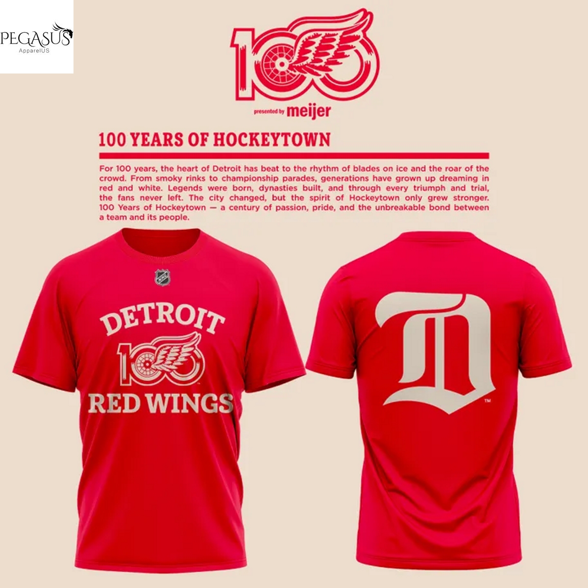 100 Years Of Hockeytown Detroit Red Wings 3D T-Shirt 100 Years Of Hockeytown Detroit Red Wings 3D T-Shirt