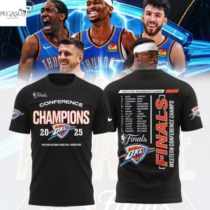 2025 Finals Conference Champions 2025 Oklahoma City Thunder 3D T-Shirt – Black