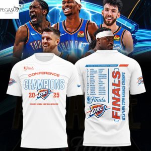2025 Finals Conference Champions 2025 Oklahoma City Thunder 3D T-Shirt – White