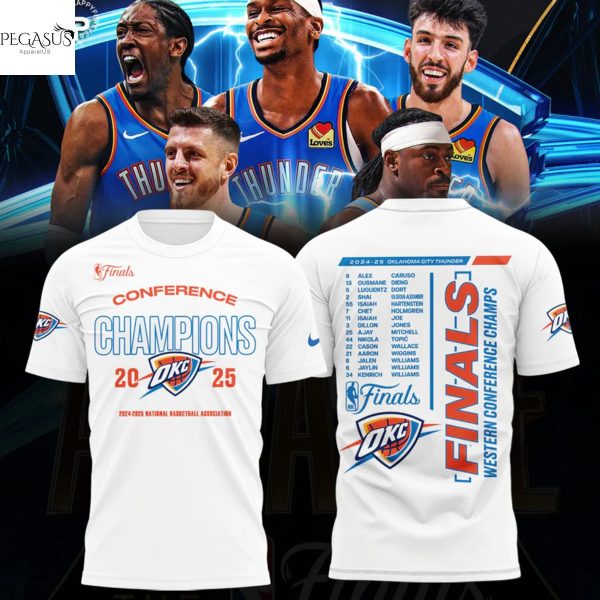 2025 Finals Conference Champions 2025 Oklahoma City Thunder 3D T-Shirt – White