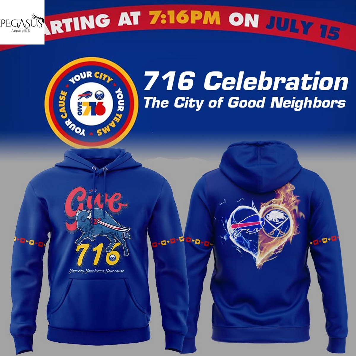 Buffalo Bills x Buffalo Sabres 716 Celebration The City Of Good Neighbors Hoodie Buffalo Bills x Buffalo Sabres 716 Celebration The City Of Good Neighbors Hoodie