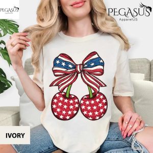 Comfort Colors 4th of July Coquette Cherry Shirt, 4th July T-shirt, Cute 4th Of July Tee, Patriotic Shirt, Retro 4th July T-Shirt