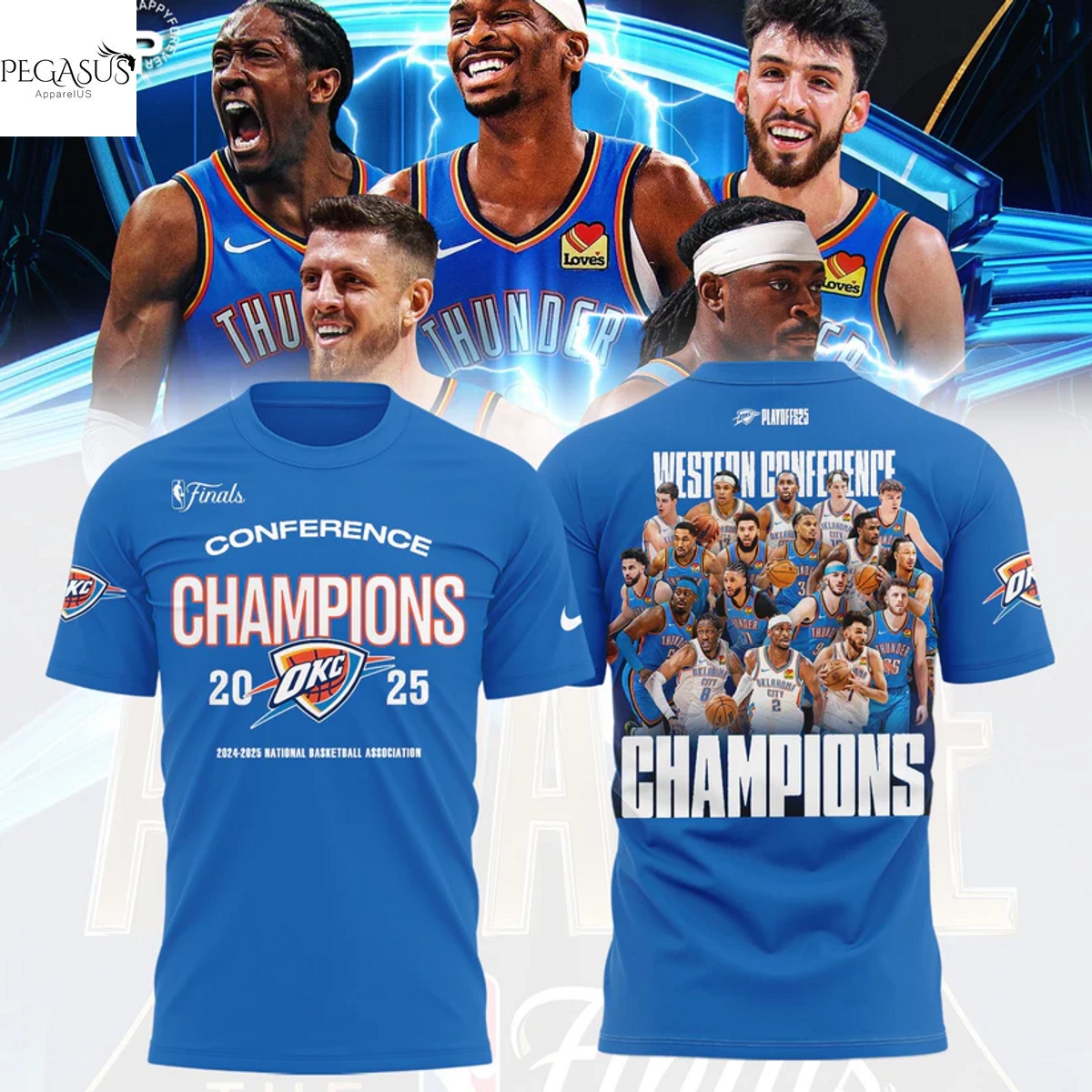 Conference Champions 2025 Oklahoma City Thunder 3D T-Shirt Conference Champions 2025 Oklahoma City Thunder 3D T-Shirt