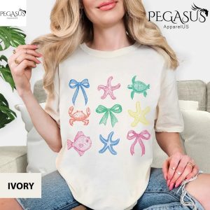 Coquette Neon Seashell Shirt, Comfort Colors Trendy Girly Bows Shirt, Coastal Aesthetic Tee, Coquette Ocean Lover Gift, Beach Lover Gift