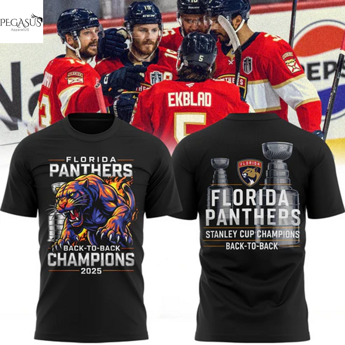 Florida Panthers Stanley Cup Final Champions Back-To-Back 3D T-Shirt - Black Florida Panthers Stanley Cup Final Champions Back-To-Back 3D T-Shirt - Black