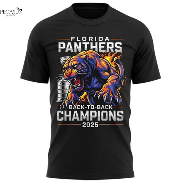 Florida Panthers Stanley Cup Final Champions Back-To-Back 3D T-Shirt – Black