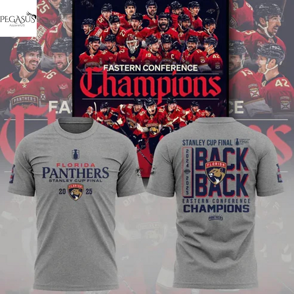 Florida Panthers Stanley Cup Final Champions Back-To-Back 3D T-Shirt - Grey Florida Panthers Stanley Cup Final Champions Back-To-Back 3D T-Shirt - Grey