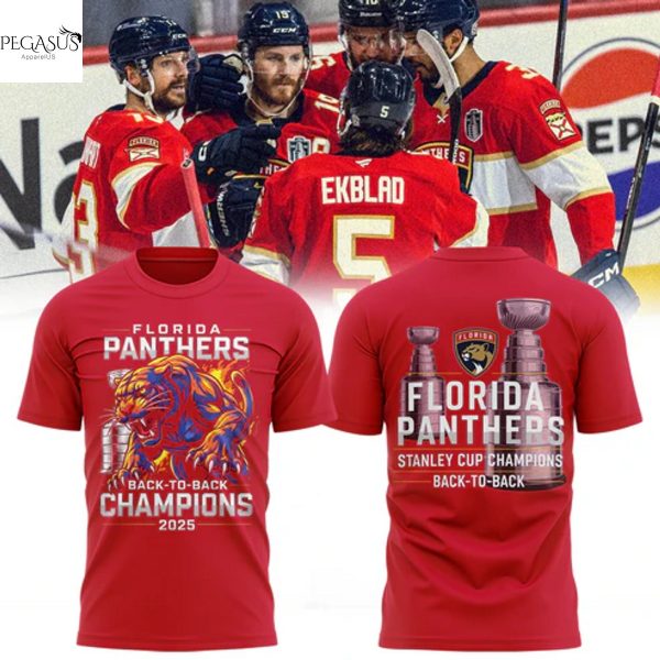 Florida Panthers Stanley Cup Final Champions Back-To-Back 3D T-Shirt – Red