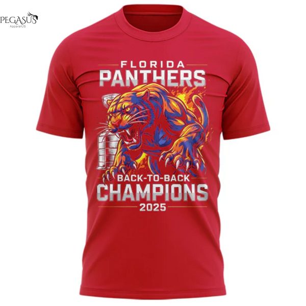 Florida Panthers Stanley Cup Final Champions Back-To-Back 3D T-Shirt – Red