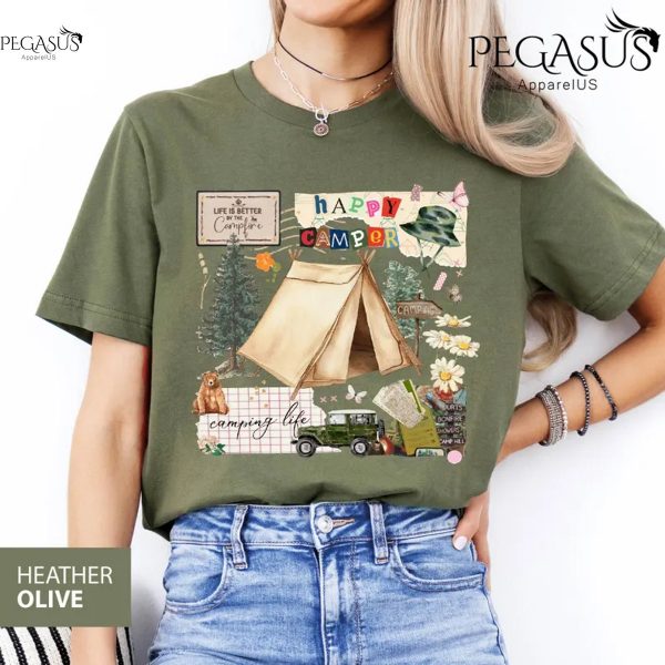 Happy Camper Shirt, Camping Collage Shirt, Family Camping Gift, Girls Camping Tee, Camping Lover, Outdoorsy, Nature Life Tee, Camp Fire Tee