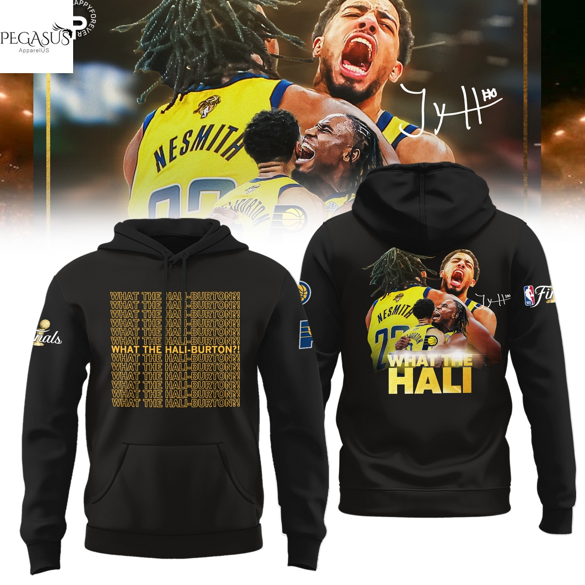 Indiana Pacers 2025 Eastern Conference Champions - What The Hali Hoodie - Black Indiana Pacers 2025 Eastern Conference Champions - What The Hali Hoodie - Black