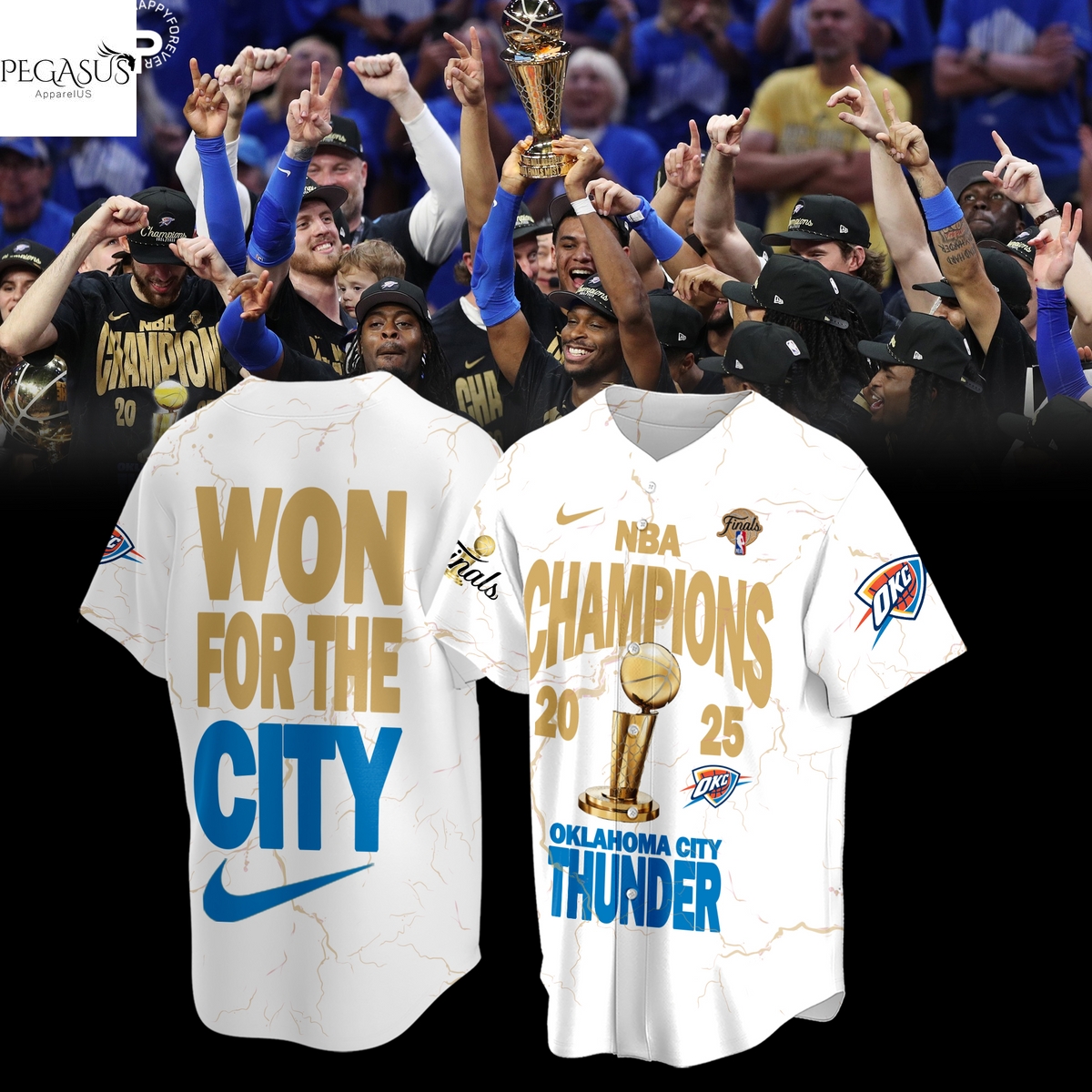 National Basketball Association Champions 2025 Oklahoma City Thunder Won For The City Baseball Jersey - White National Basketball Association Champions 2025 Oklahoma City Thunder Won For The City Baseball Jersey - White