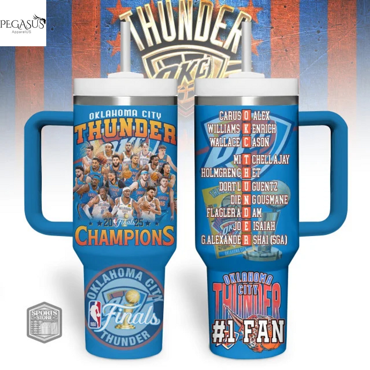 Oklahoma City Thunder 2024-2025 Finals 3D T-Shirt Tumbler With Handle And Straw Oklahoma City Thunder 2024-2025 Finals 3D T-Shirt Tumbler With Handle And Straw