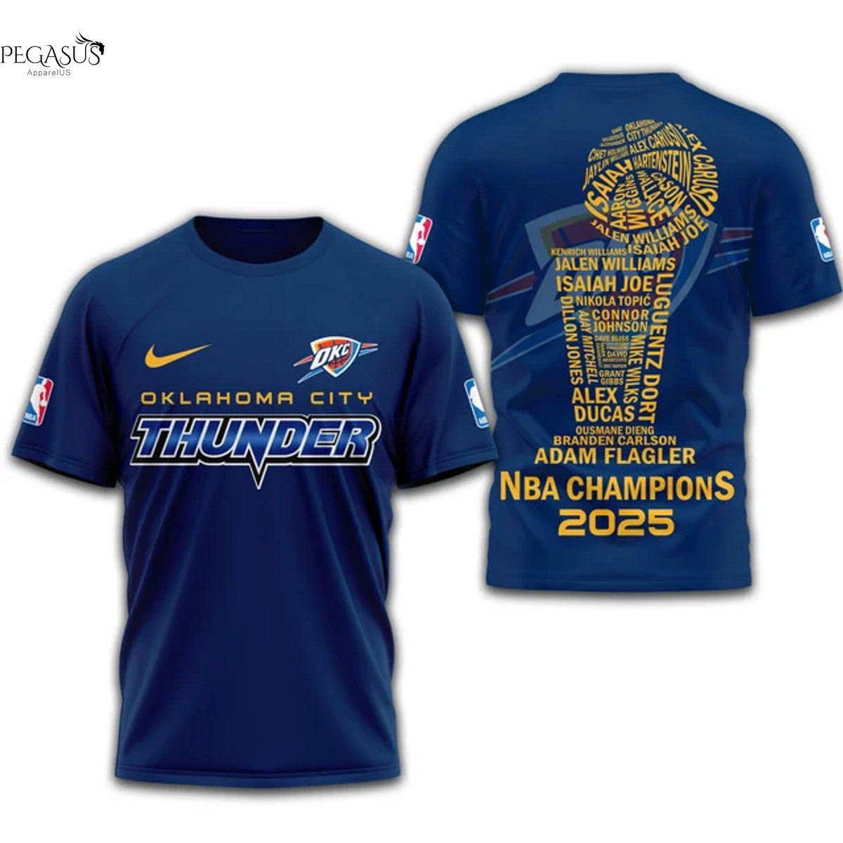 Oklahoma City Thunder 2025 Champions 3D T-Shirt - Blue Oklahoma City Thunder 2025 Champions 3D T-Shirt - Blue