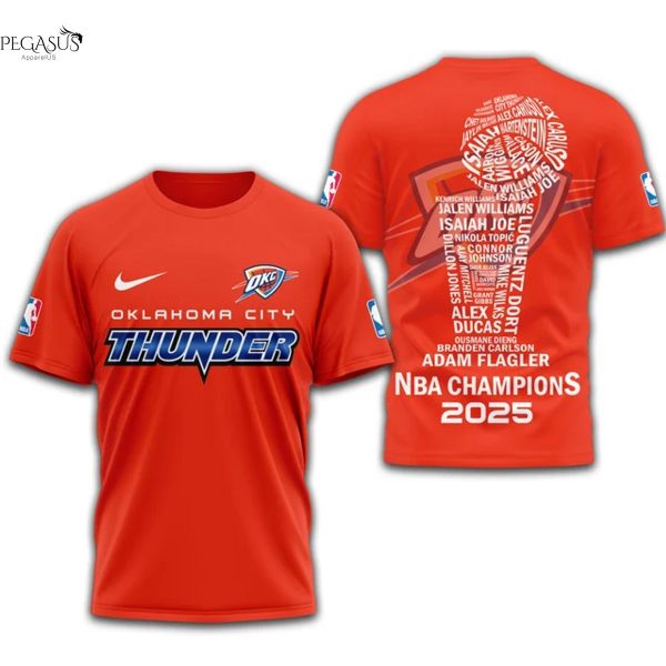 Oklahoma City Thunder 2025 Champions 3D T-Shirt – Orange