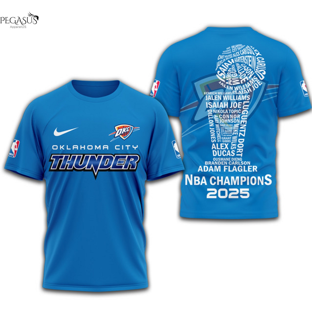 Oklahoma City Thunder 2025 Champions Blue 3D T-Shirt Oklahoma City Thunder 2025 Champions Blue 3D T-Shirt
