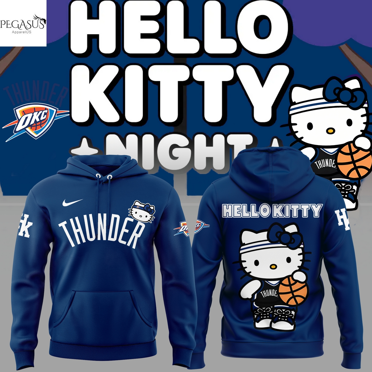 Oklahoma City Thunder 2025 Hello Kitty Hoodie Oklahoma City Thunder 2025 Hello Kitty Hoodie