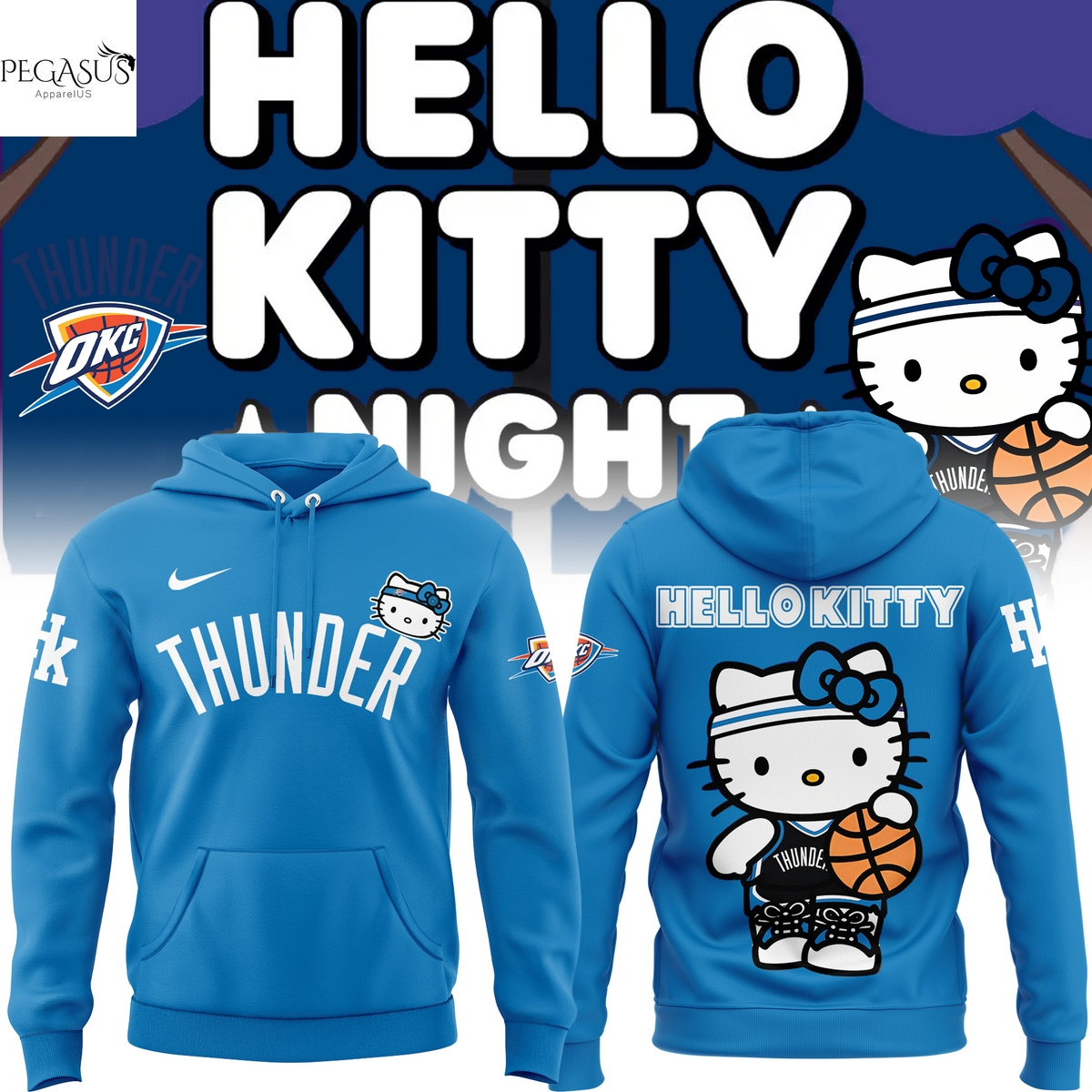 Oklahoma City Thunder 2025 Hello Kitty Hoodie - Blue Oklahoma City Thunder 2025 Hello Kitty Hoodie - Blue
