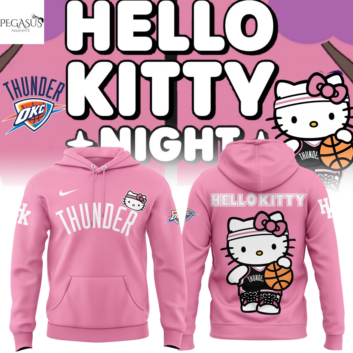 Oklahoma City Thunder 2025 Hello Kitty Hoodie - Pink Oklahoma City Thunder 2025 Hello Kitty Hoodie - Pink