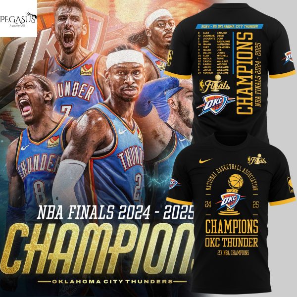 Oklahoma City Thunder 2X Champions NBA Finals 2024-2025 3D T-Shirt