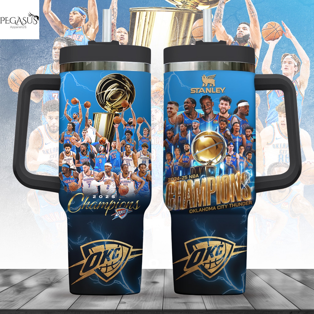Oklahoma City Thunder Champions 2025 Tumbler With Handle And Straw Oklahoma City Thunder Champions 2025 Tumbler With Handle And Straw