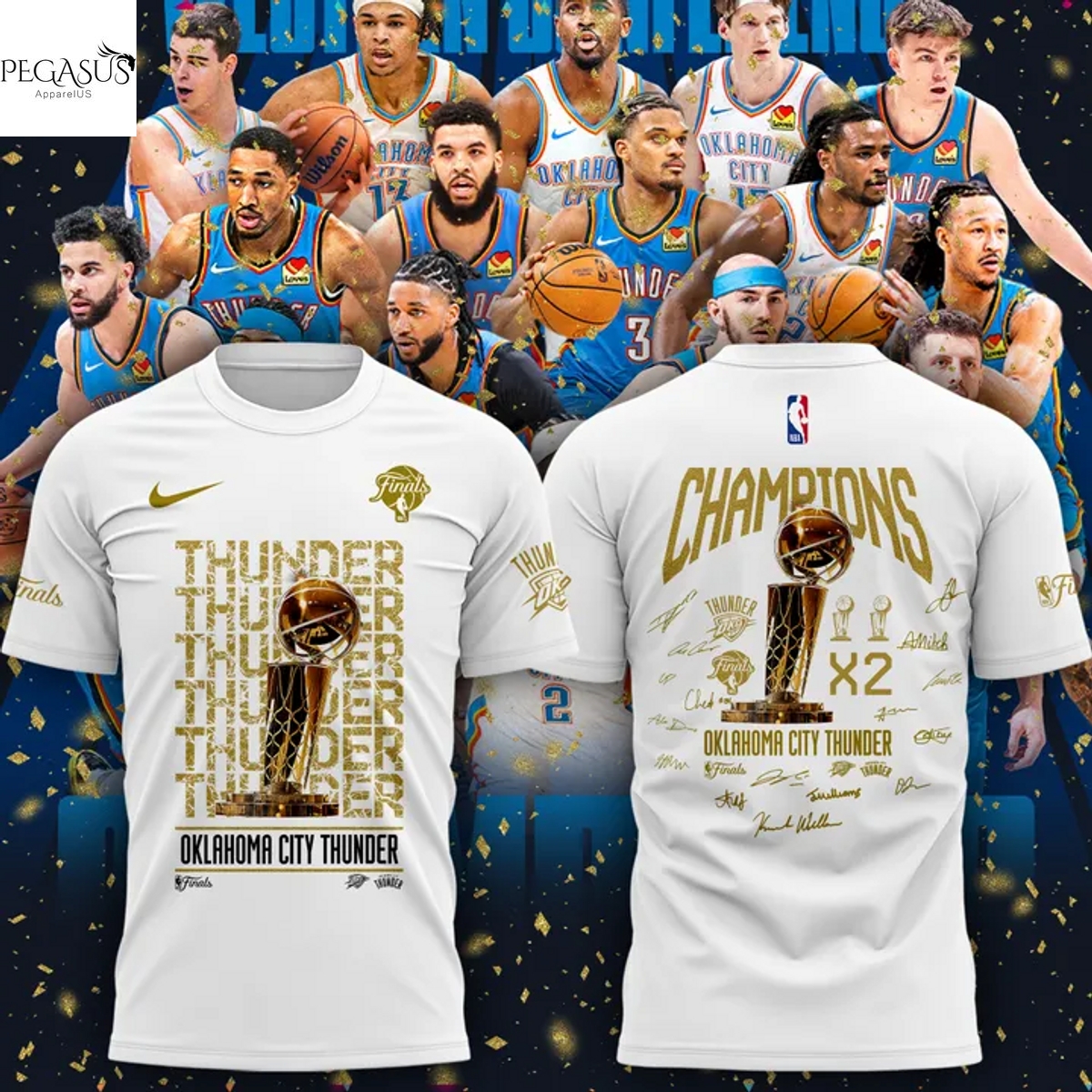 Oklahoma City Thunder Champions X2 2025 Signature 3D T-Shirt Oklahoma City Thunder Champions X2 2025 Signature 3D T-Shirt