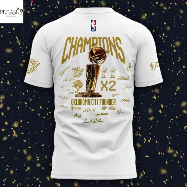 Oklahoma City Thunder Champions X2 2025 Signature 3D T-Shirt