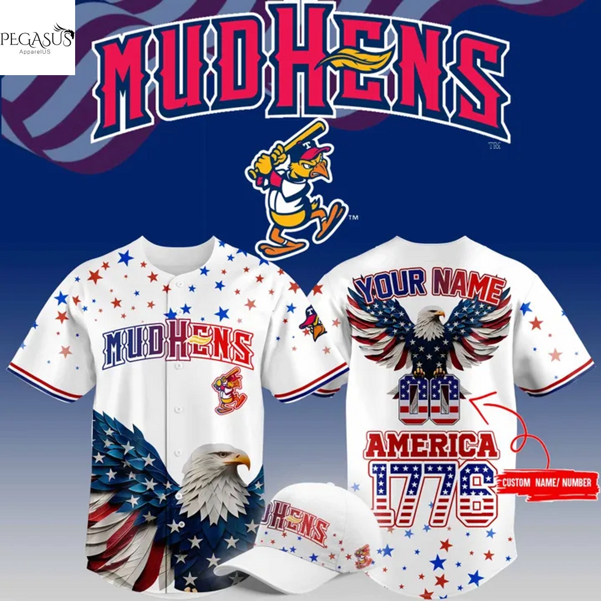 Personalized Toledo Mud Hens 4th Of July USA Baseball Jersey Personalized Toledo Mud Hens 4th Of July USA Baseball Jersey