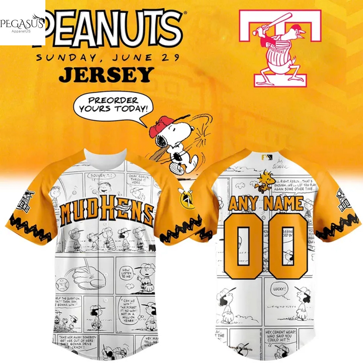 Personalized Toledo Mud Hens x Peanuts Baseball Jersey Personalized Toledo Mud Hens x Peanuts Baseball Jersey