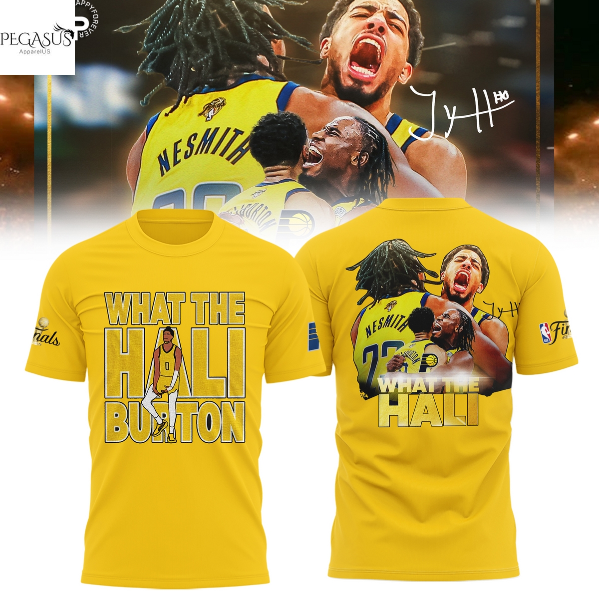 What The Hali Burton Indiana Pacers 2025 Signature 3D T-Shirt - Gold What The Hali Burton Indiana Pacers 2025 Signature 3D T-Shirt - Gold