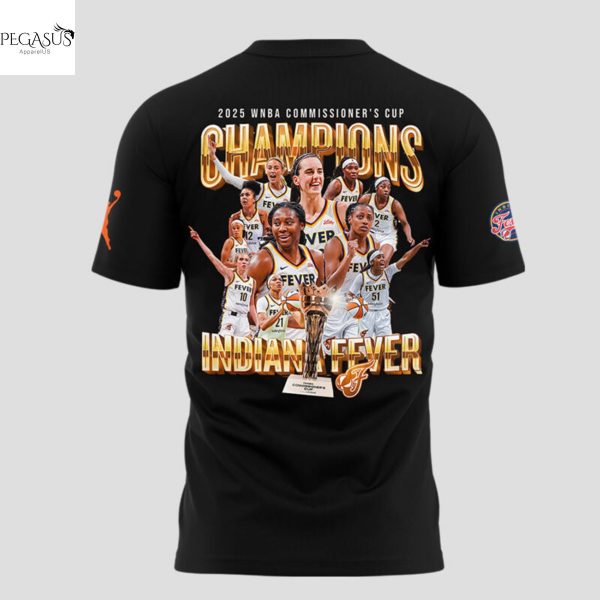 2025 WNBA Commissioner Cup Champions Indiana Fever 3D T-Shirt – Black