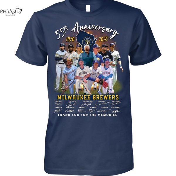 55th Anniversary 1970-2025 Milwaukee Brewers Signature Thank You For The Memories Unisex T-Shirt