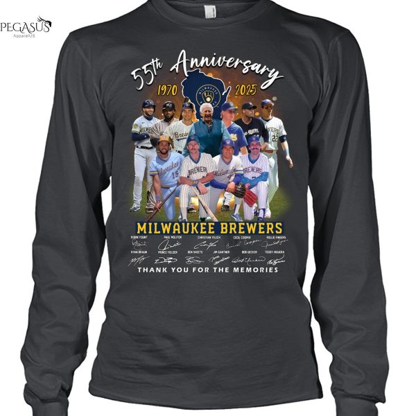 55th Anniversary 1970-2025 Milwaukee Brewers Signature Thank You For The Memories Unisex T-Shirt