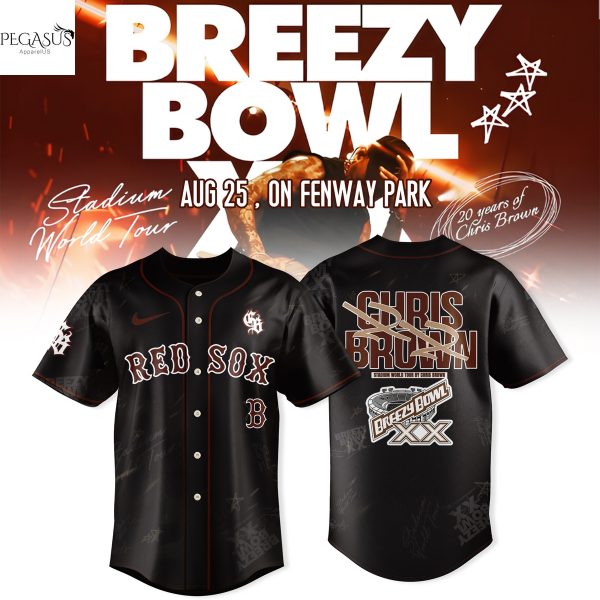 Boston Red Sox x Breezy Bowl XX Tour 2025 Chris Brown Baseball Jersey – Black