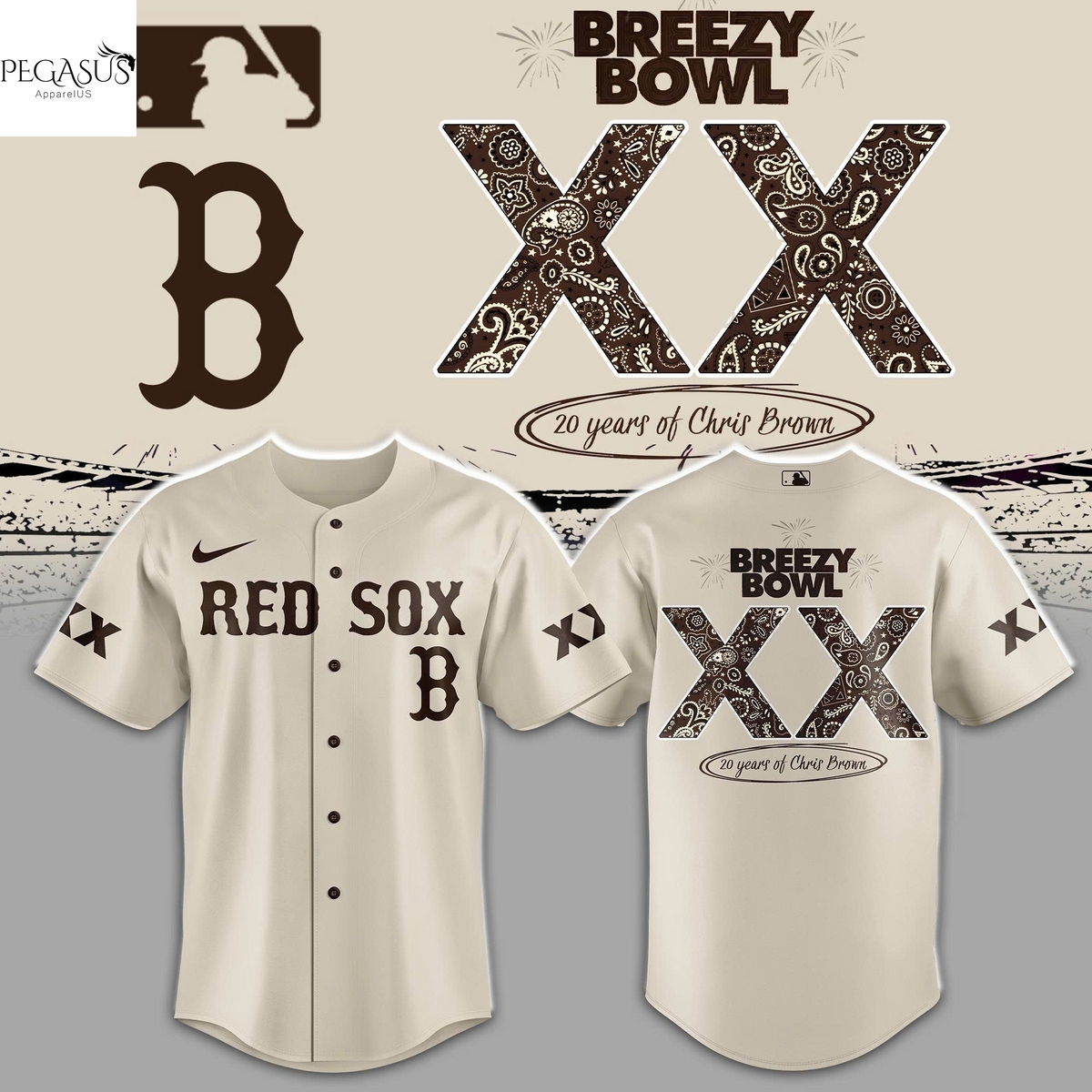 Boston Red Sox x Chris Brown Breezy Bowl XX 2025 Baseball Jersey - White Boston Red Sox x Chris Brown Breezy Bowl XX 2025 Baseball Jersey - White