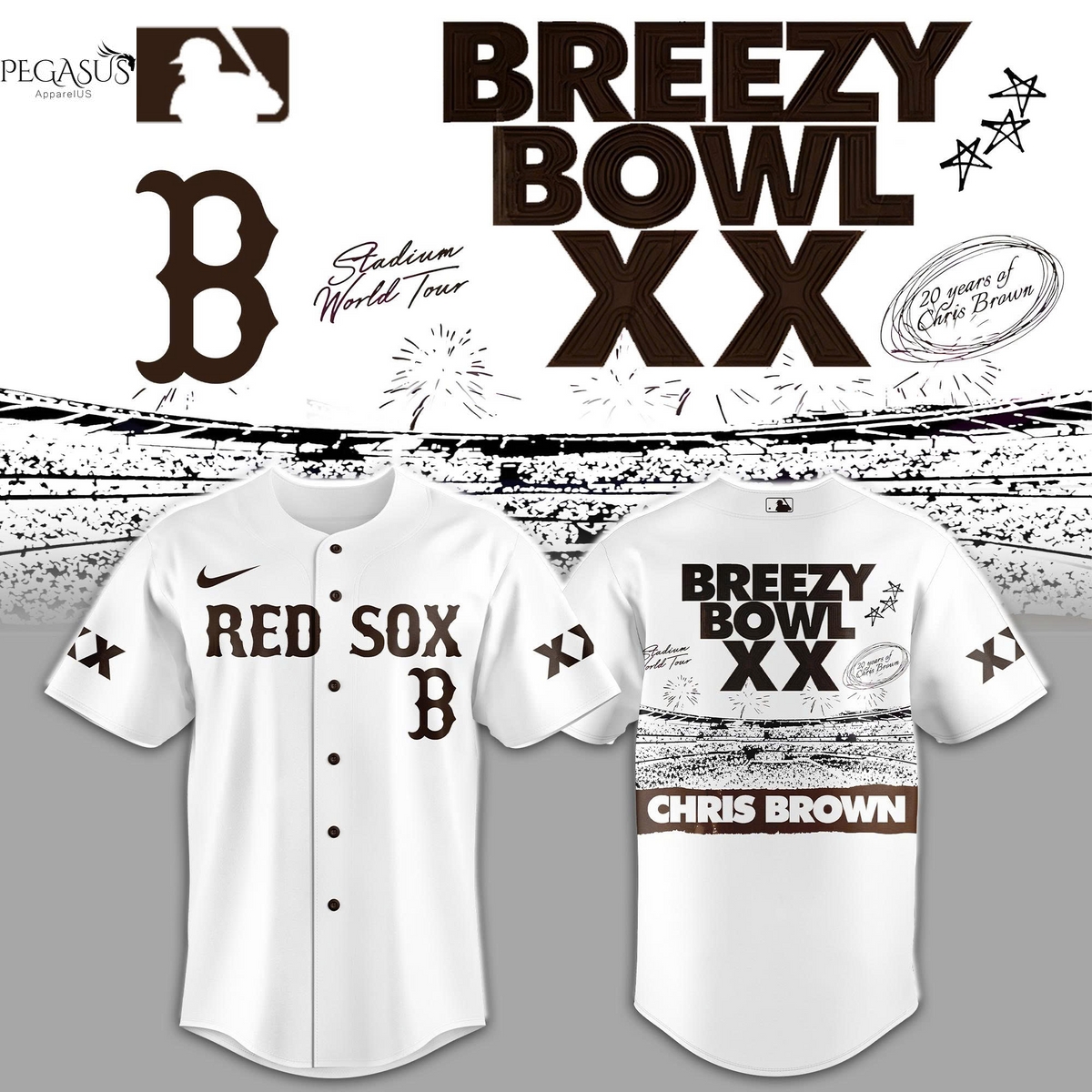 Boston Red Sox x Chris Brown Breezy Bowl XX Baseball Jersey - White Boston Red Sox x Chris Brown Breezy Bowl XX Baseball Jersey - White