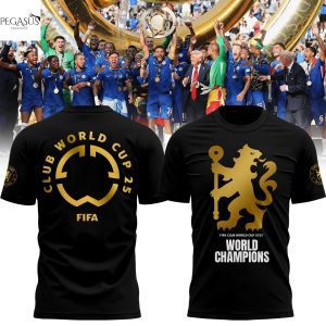 Chelsea F.C. Cup 2025-26 World Champions 3D T-Shirt – Black