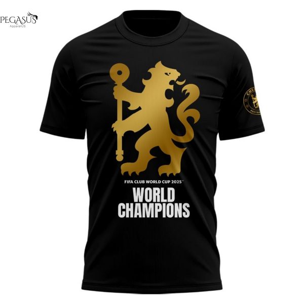 Chelsea F.C. Cup 2025-26 World Champions 3D T-Shirt – Black