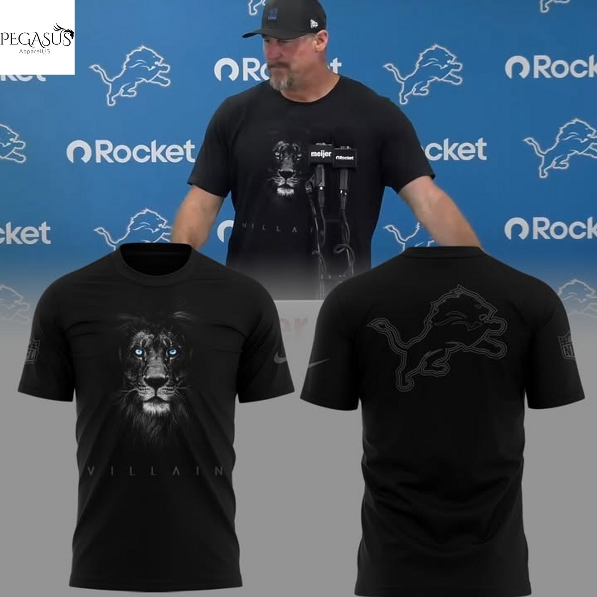 Detroit Lions Villain 2025 Black 3D T-Shirt Detroit Lions Villain 2025 Black 3D T-Shirt