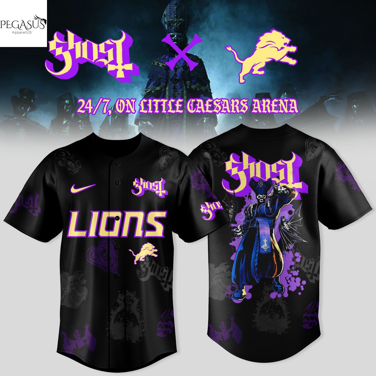 Detroit Lions x Ghost World Tour 2025 Baseball Jersey Detroit Lions x Ghost World Tour 2025 Baseball Jersey