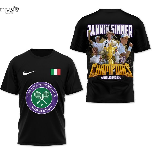 Jannik Sinner Champions Wimbledon Signature 3D T-Shirt
