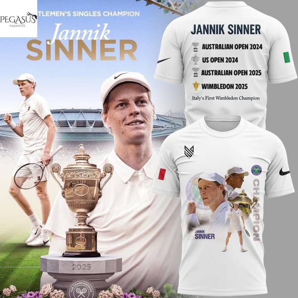 Jannik Sinner Gentlemen Singles Champions 3D T-Shirt