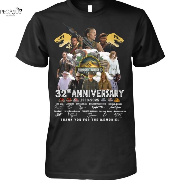 Jurassic World 32nd Anniversary 1993-2025 Signature Thank You For The Memories Unisex T-Shirt