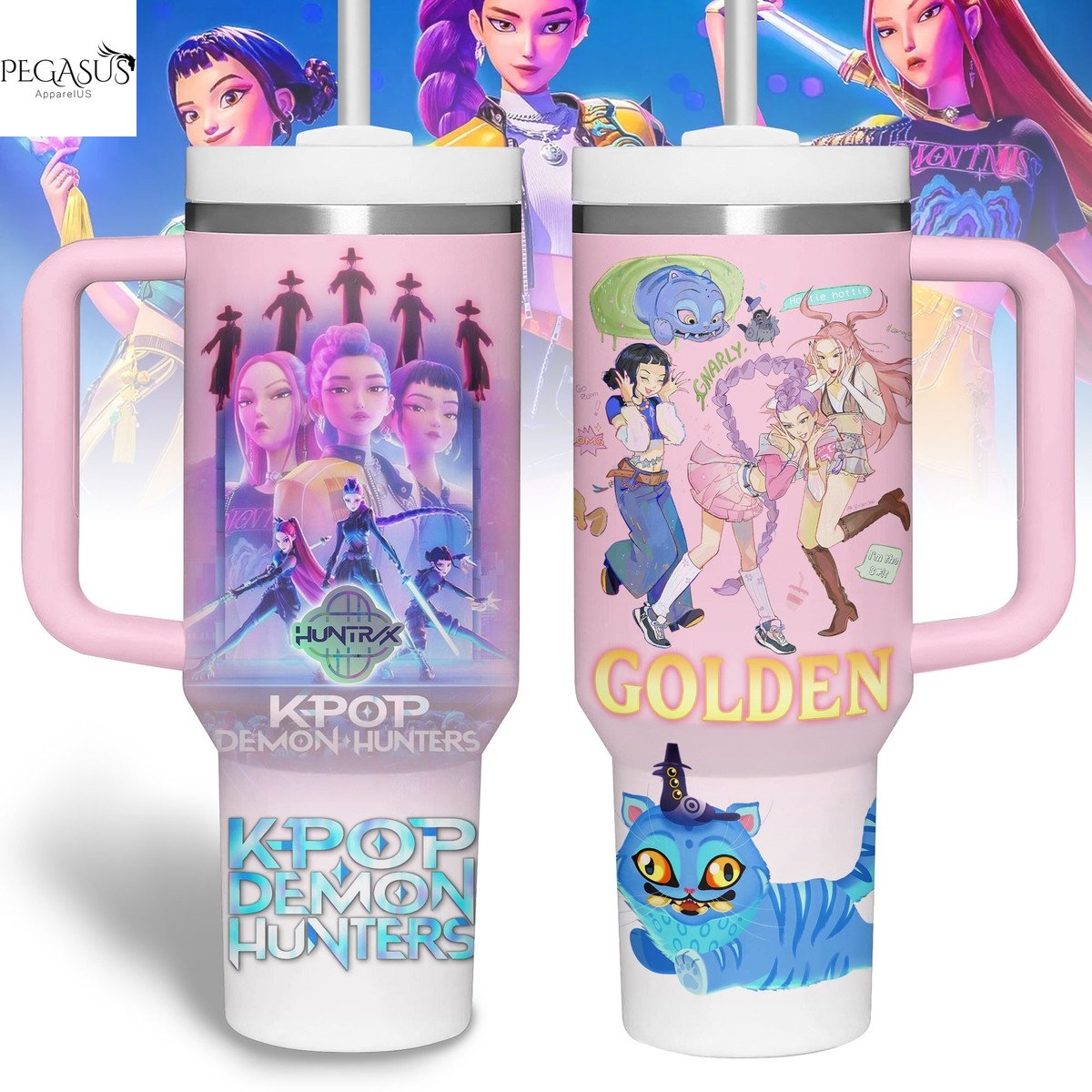 K-Pop Demon Hunters Tumbler With Handle And Straw K-Pop Demon Hunters Tumbler With Handle And Straw