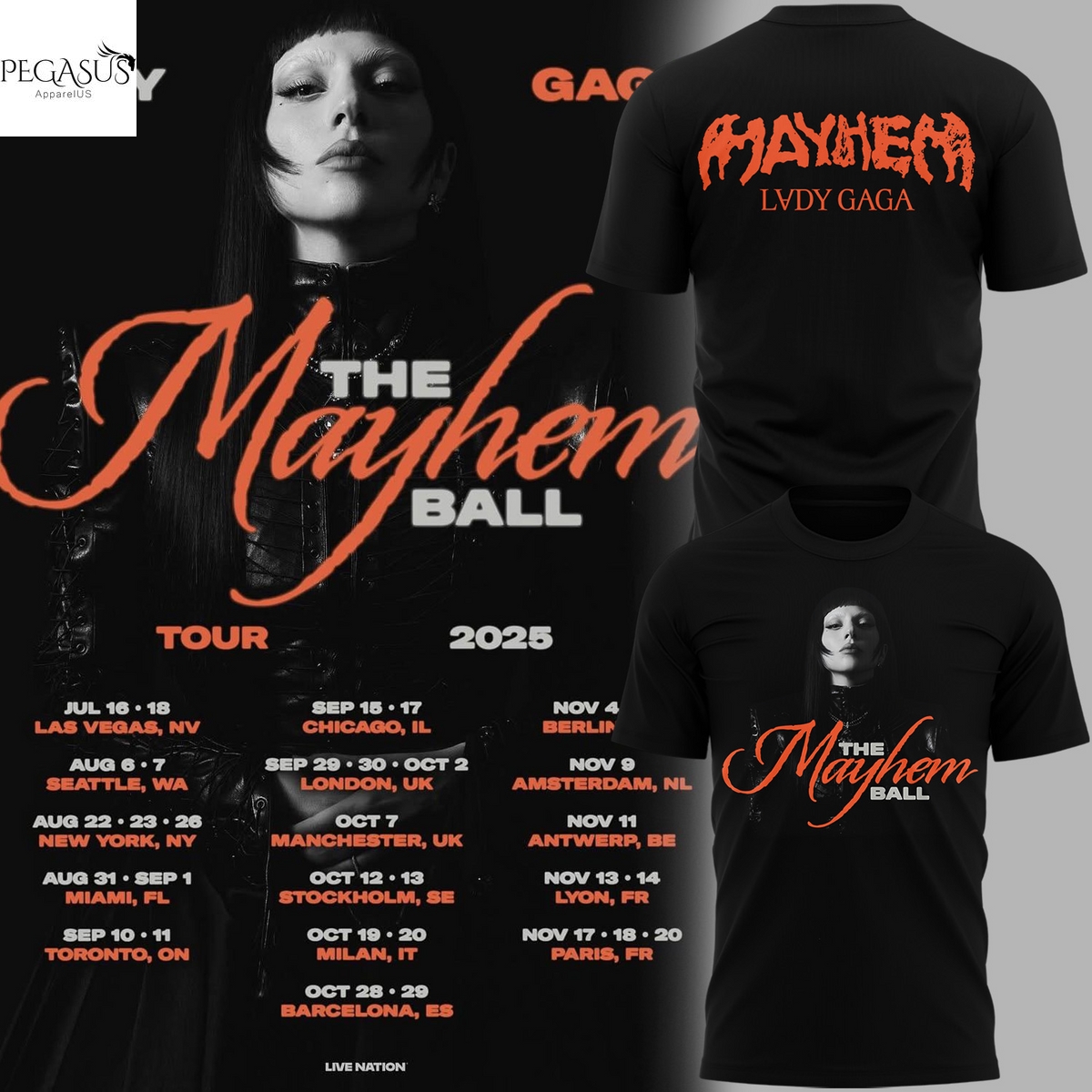 Lady Gaga The Mayhem Ball 2025 Tour 3D T-Shirt Lady Gaga The Mayhem Ball 2025 Tour 3D T-Shirt