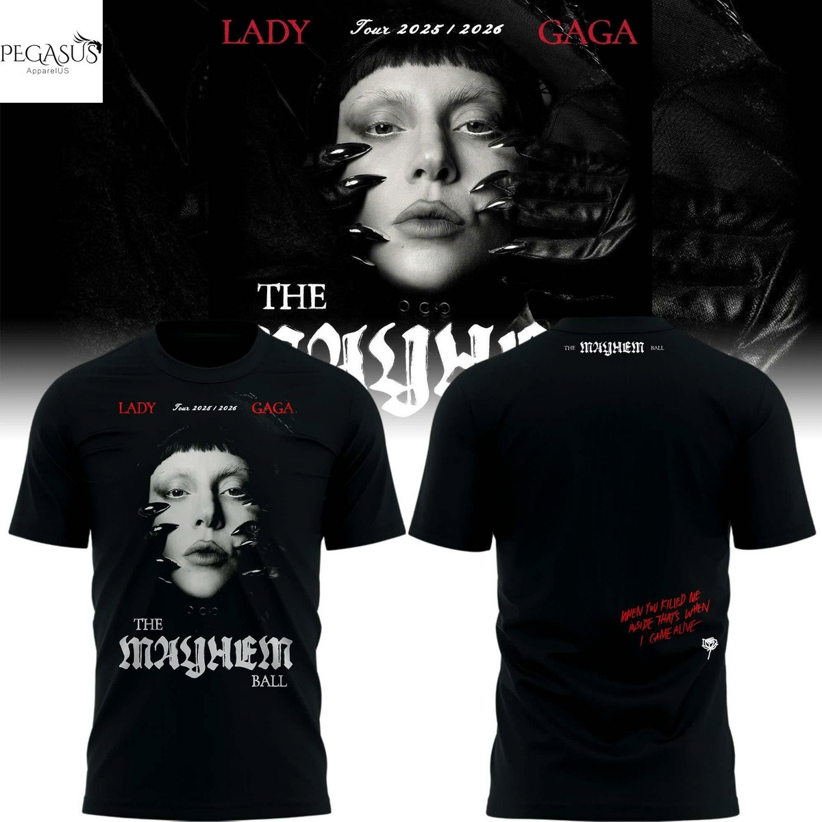 Lady Gaga The Mayhem Ball Tour 2025-2026 3D T-Shirt Lady Gaga The Mayhem Ball Tour 2025-2026 3D T-Shirt