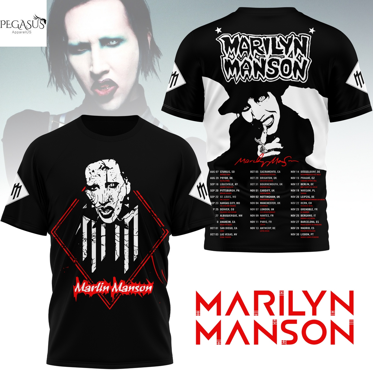 Marilyn Manson 2025 Tour 3D T-Shirt Marilyn Manson 2025 Tour 3D T-Shirt