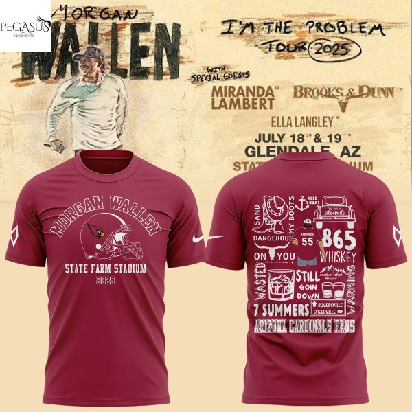 Morgan Wallen x Arizona Cardinals 2025 Im The Problem Tour State Farm Stadium 3D T-Shirt