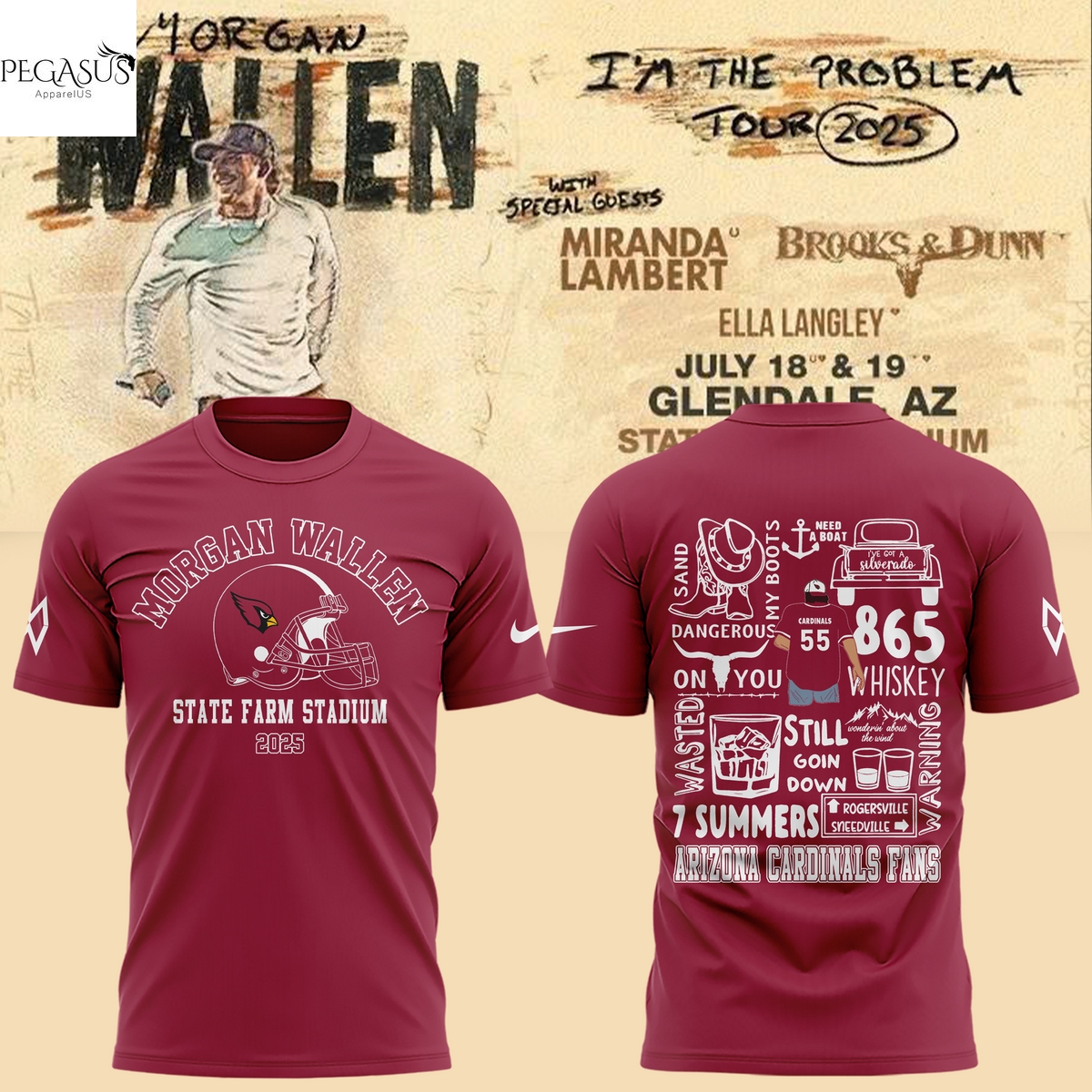Morgan Wallen x Arizona Cardinals 2025 Im The Problem Tour State Farm Stadium 3D T-Shirt Morgan Wallen x Arizona Cardinals 2025 Im The Problem Tour State Farm Stadium 3D T-Shirt