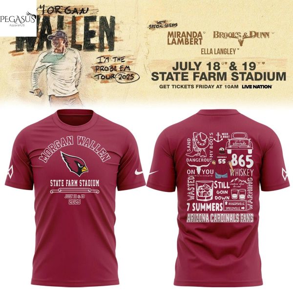Morgan Wallen x Arizona Cardinals Im The Problem Tour 2025 3D T-Shirt